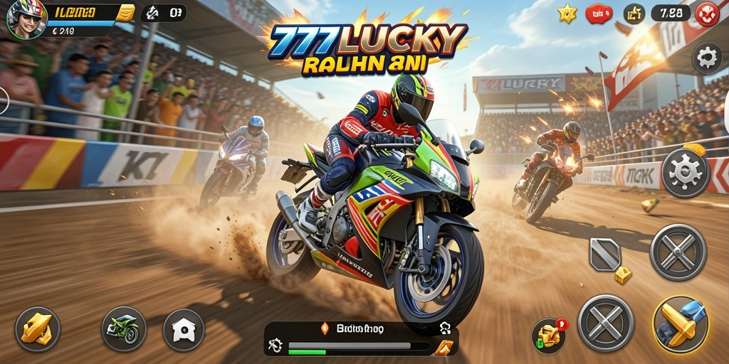 Tampilan gameplay mendebarkan dari game balap motor 777LUCKY.