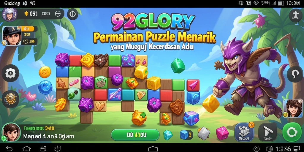 Tampilan gameplay 92GLORY yang penuh warna dan menantang.