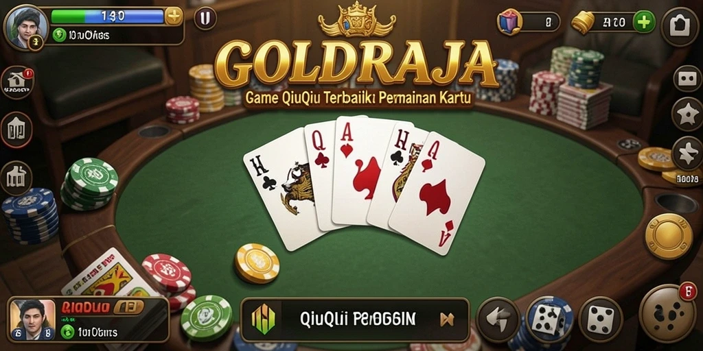 Tampilan gameplay seru di GOLDRAJA dengan kartu QiuQiu.
