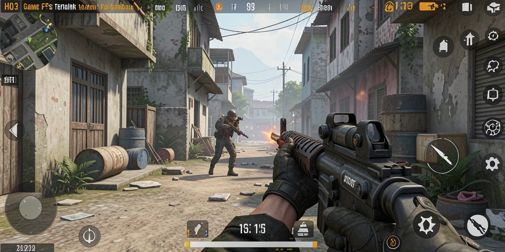 Screenshot gameplay HO3 menunjukkan aksi tembak-menembak yang mendebarkan.