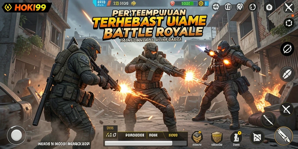 Screenshot gameplay HOKI99 menampilkan aksi seru dalam pertempuran Battle Royale.