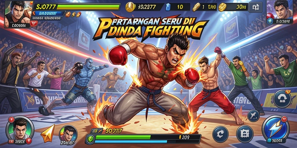 Screenshot SJO777 menampilkan karakter bertarung di arena yang menegangkan.
